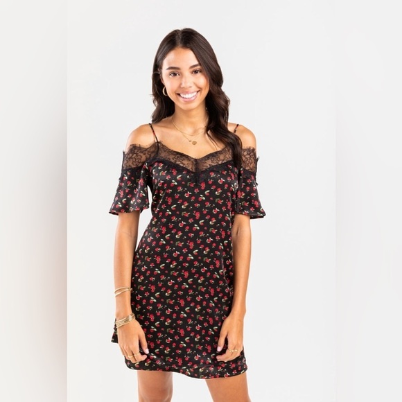 Francesca’s Victoria Floral Lace Mini Dress - Picture 1 of 13